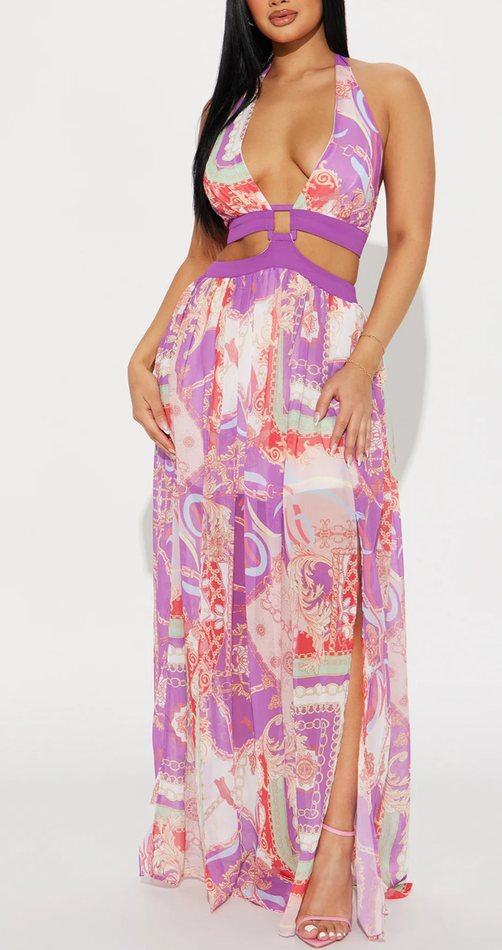 New Miss Avenue sheer chiffon halter maxi dress Size S Old Money Resort Vacation